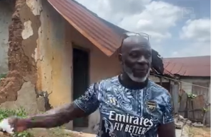 Bodybuilding champion Eddie Abbew breaks down as he visits Ghanaian home