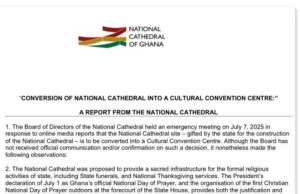 National Cathedral Board denies plans to convert project site into cultural centre