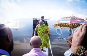 Photos: Asantehene arrives in Accra to present Bawku Conflict Mediation Report to President Mahama