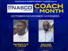 Army Ladies’ Abane and Ampem Darkoa’s Afoakwa lead NASCO Coach of the month nominations