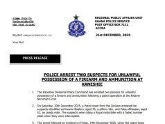 Two arrested for unlawful possession of firearm and ammunition