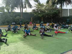 MTN Momo staff walk to promote wellness and fitness