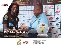 JAC Motors present Caleb Yirenkyi with MVP award after win over Panama