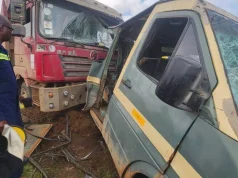 Six-year-old child dies at Police Hospital after school bus crash involving tipper truck at Airport Junction