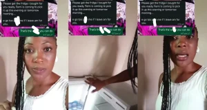Lady breaks down in tears after her ex demanded the fridge he bought for her
