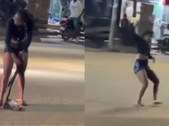 Lady starts behaving abnormally after getting out of a car