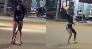 Lady starts behaving abnormally after getting out of a car