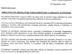 NDC orders halt to premature parliamentary campaign activities