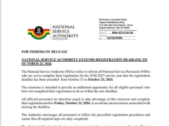 NSA extends 2026/2027 National Service registration deadline to October 23 – GBC Ghana Online