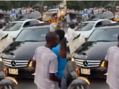 Husband catches wife with another man inside a Benz